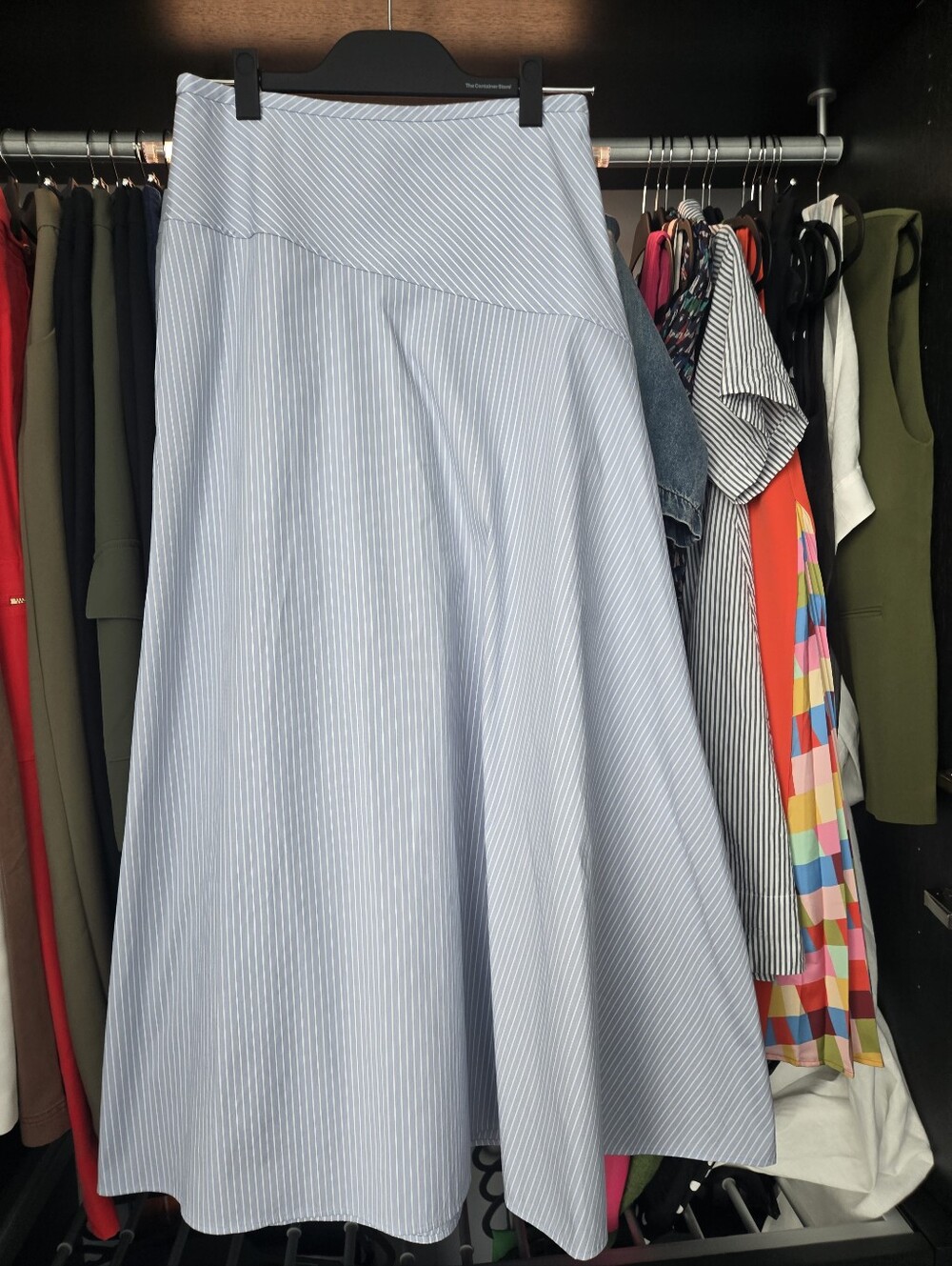 Angled Yoke Skirt in Striped Cotton-Blend - Picture 2 of 11